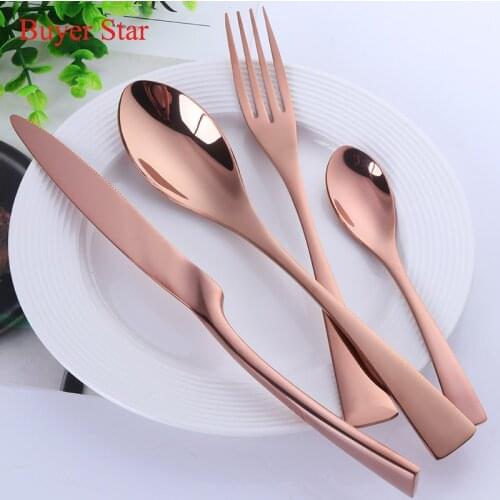 4pcs/Set Luxury Rose Gold Dinnerware Set Stainless Steel Western Cutlery Set Hand Polish Silverware Dinner Fork Food Tableware