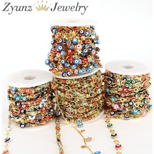 5 Meters, Colorful Chain Round Moon Eye Gold Necklace Enamel Chain Accessories for Jewelry Making Components DIY Chain