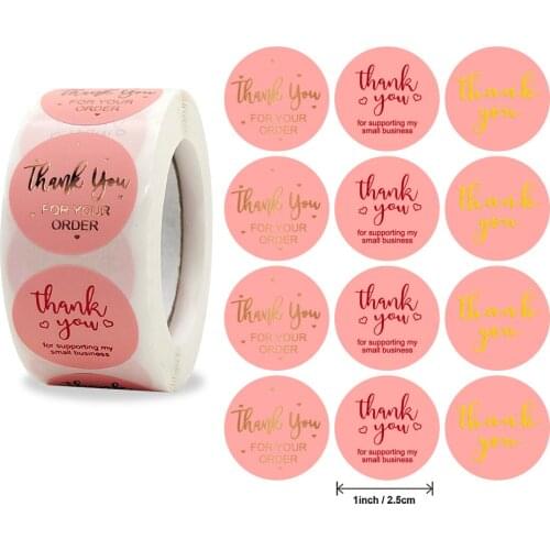 500pcs 2.5cm Gold Foil Sticker Thank You for Your Order Pink Label Kawaii Stickers Decoration Stationery Sticker
