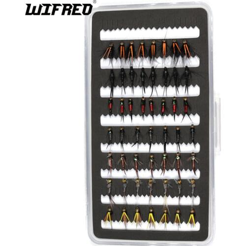 52PCS John Fly Flies Combo Set Trout Fishing fly with Ultra Thin Fly Fishing Pocket Box Brass/Plastic Head Nymph
