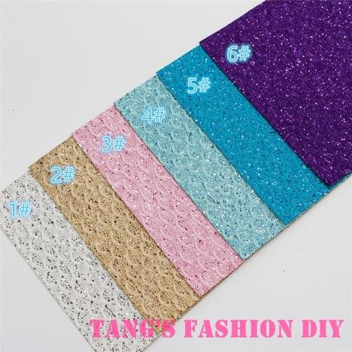 6PCS--20X22CM DIY Hair Bow Material Lace Glitter Fish Skin PU Synthetic Faux Leathers
