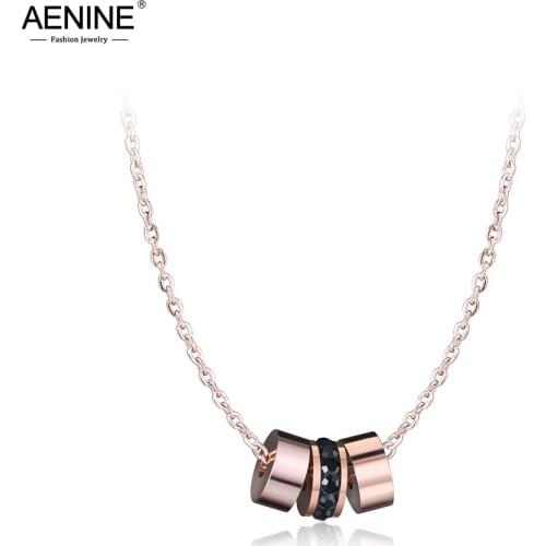AENINE Fashion Stainless Steel Circle Rhinestone Choker Necklace For Women Rose Gold Statement Necklaces Jewelry Collier AN17020