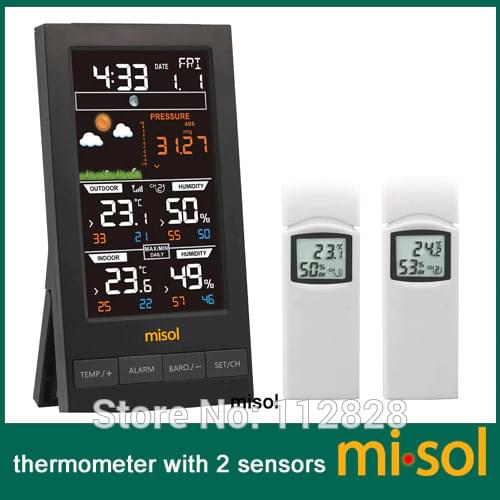 Wireless weather station with 2 sensor, 3 channels, color screen