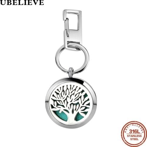 New Perfume Jewelry Tree of Life Keychain Keyring Stainless Steel Essential Oil Diffuser Aromatherapy Perfume Locket Key Chain