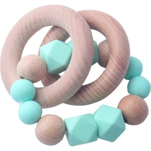 Beech Wood Baby Bracelet Jewelry Teething For Baby Organic Wood Silicone Beads Baby Rattle Stroller Accessories Toys