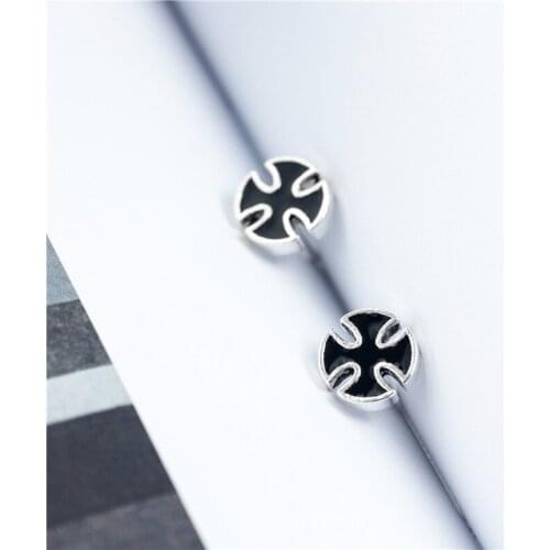 Black drop glaze cross earrings unisex 100% 925 Sterling silver Jewelry fashion Hypoallergenic Stud earrings for women gift