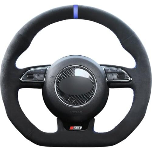 Black Suede Blue Marker Hand-stitched Car Steering Wheel Cover for Audi A5 A7 RS7 S7 SQ5 S6 S5 RS5 S4 RS4 S3 2012-2018