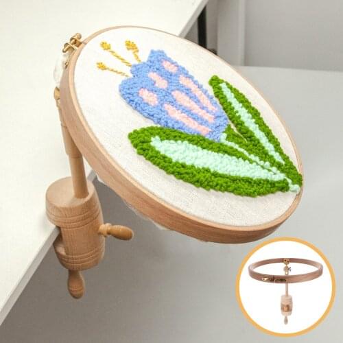 Wooden Round Embroidery Hoop Adjustable DIY Desktop Stand Embroidery Frame
