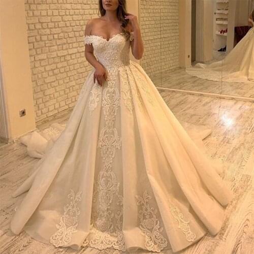 Arrival Style Garden Wedding Dress Applique Bead Off Shoulder Sweetheart Long Gowns Tulle Church Ivory Bridal Gown