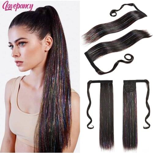 Long Straight Synthetic Hair Ponytails Wrap Around Ponytail Clip in Hair Extensions Hairpiece Headwear Colored Ponytail Hair