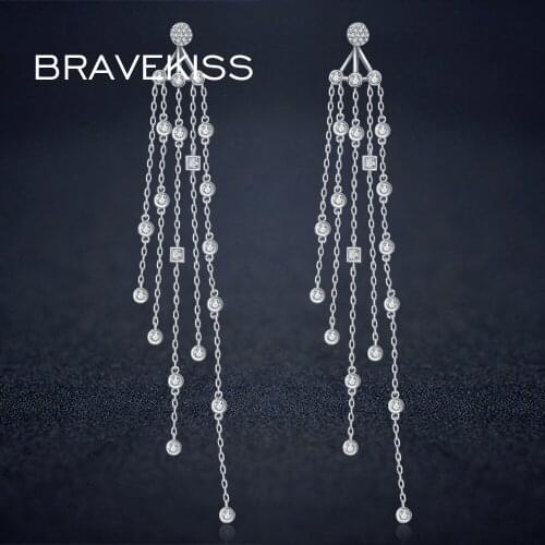 BRAVEKISS long tassel earrings crystal beaded tassel earring dangle double sided earring for women pendientes mujer BUE0240