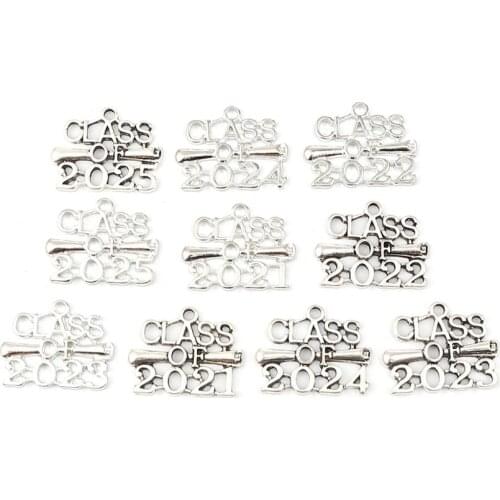 DoreenBeads Fashion Gold/Silver Color Hollow Charms CLASS OF 2021/2022/2023/2024/2025 Irregular Pendants DIY Making Jewelry Gift
