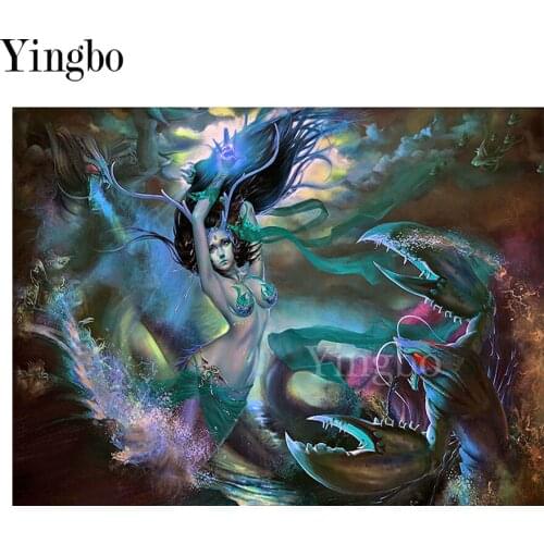 Full Square Round Drill Mermaid and Crab DIY Diamond Painting Embroidery Cross Stitch Needlework Mosaic Painting Wall Decor Gift