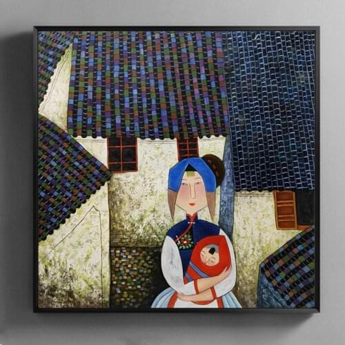 Chinese Painting Fu Rongkai Rural Women Picture Painting Oil Hand painted Wall art Modern Home Decorative Canvas Paintings