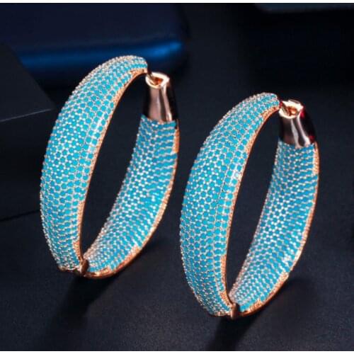 Zlxgirl Classic Large Hoop Earrings Big Circle light blue Cubic Zircon Brincos Celebrity Brand Loop Earrings fine couple gifts