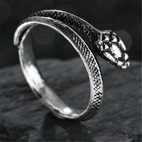 Black Vintage Stainless Steel Snake Rings for Men Women Cool Punk Gothic Ring Fashion Unisex Serpent Ring Opening Adjustable