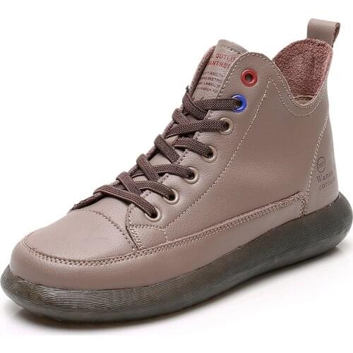 Women Genuine Leather Sneakers Spring Autumn High-top Casual Shoes Autumn First Layer Cowhide Ladies High Top Vulcanized Shoes