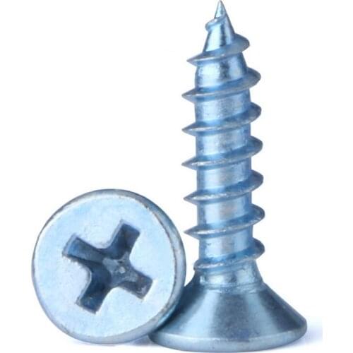 M4 M5 M6 Phillips Countersunk Self Tapping Wood Screws Hardened Blue Zinc Plated Cross Flat Head Self Tapping Screws Bolts