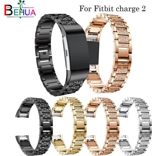 Fashion Stainless Steel watchbands Wrist strap For Fitbit charge 2 Smart watch replacement Rhinestone strap For Fitbit charge 2