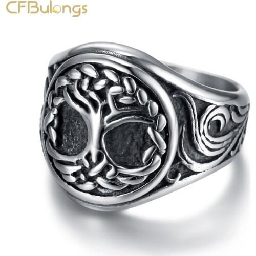 CFBulongs Gothic Norse Mythology Tree of Life Ring Men Fashion Stainless Steel Wedding Jewelry New Hip Hop Party Gift
