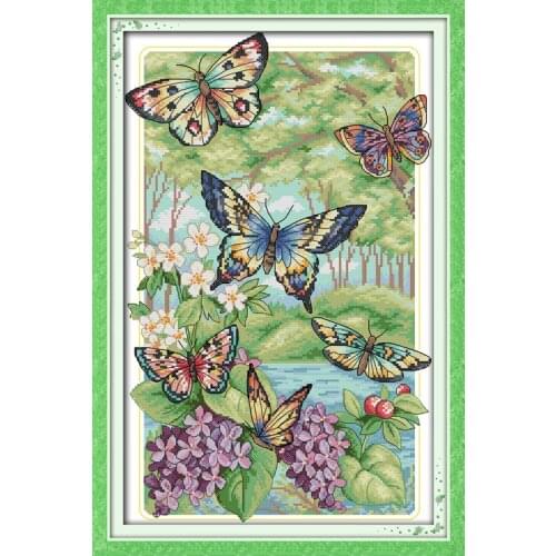Butterflies Fly in the Forest Cross Stitch Kits Canvas 11CT Accurate Printed Embroidery DIY Handmade Needle Work Home Decor