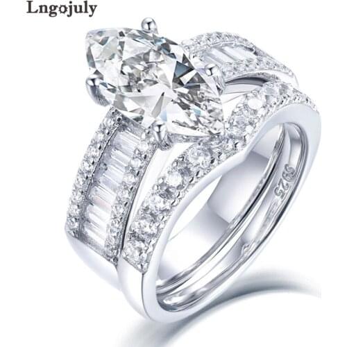 Luxury Ring Set Pure 100% 925 Sterling Silver Zircon Rhinestone Glitter Wedding Rings Jewelry Accessories Gift For Women Jewelry