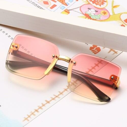 2021 New Stylish Rimless Children Cat Eye Sunglasses Fashion Kid Square Pink Gradient Sun Glasses Boy Girl Goggle UV400 Eyewear