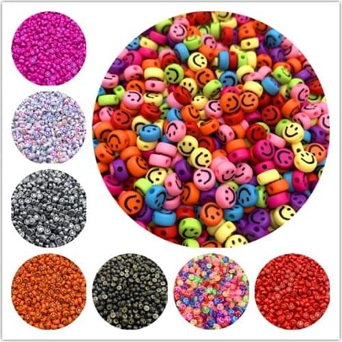New 100pcs/Lot 7x4mm Oval Shape Acrylic Spaced Beads Smiley Beads For Jewelry Making DIY Charms Bracelet Necklac