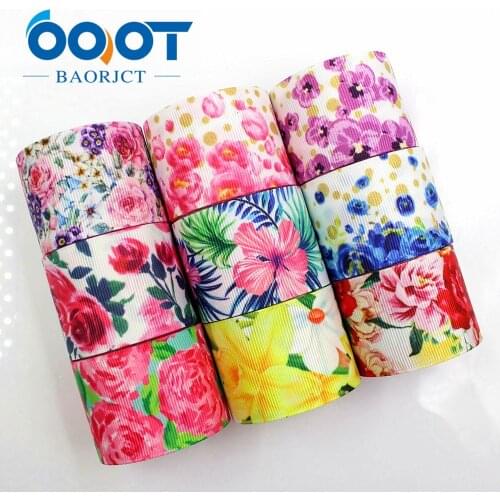 OOOT BAORJCT 183175 38mm 10yards Cartoon flower Ribbons Thermal transfer Printed grosgrain Wedding Accessories DIY material