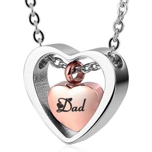 Fashion Engraving Custom Stainless Steel Double Heart Rose gold Pendant Cremation Urn Necklace for Ashes Keepsake Memorial