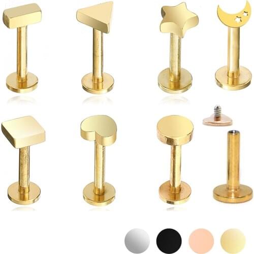 1Pc 1.2x8mm Surgical Steel Tragus piercing Zircon Heart Moon Shape Piercing Tragus Labret Pircing Earring Women Fashion Gift