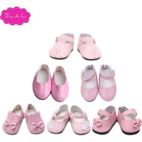 Dolls pink princess dress shoes fit 43 cm baby doll and American 18 inch Girls doll shoe accessories g5-g66