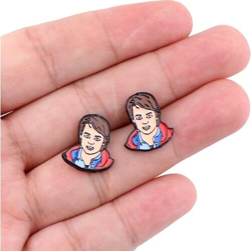 E3543 Anime Back to Future Studs Earrings For Womans Stainless Steel Pierce Earrings Enamel Jewelry Girls for Gifts