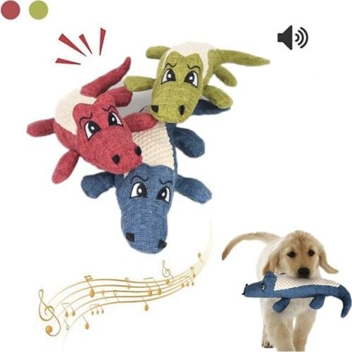 Cute Dog Chew Toys Crocodile Linen Plush Pet Puppy Bite Resistant Squeaky Noise Toy Cleaning Teeth Dogs Training Supplies