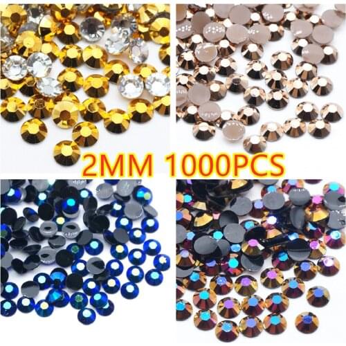 Nail Rhinestones 1000pcs 2mm Resin Rhinestones Flatback Round Glue On Non Hotfix Stones Appliques For Craft DIY Nail Art