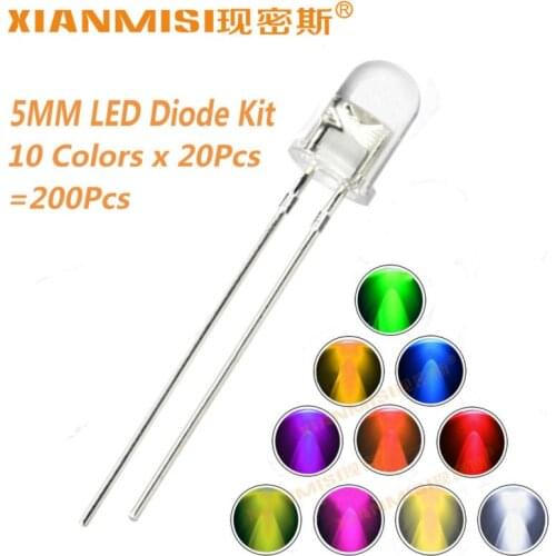 XIANMISI 100pcs 5mm Transparent Cool White LED Diode 8000K 5 mm Ultra Bright Water Clear Round LED Light-Emitting Diode Lamp
