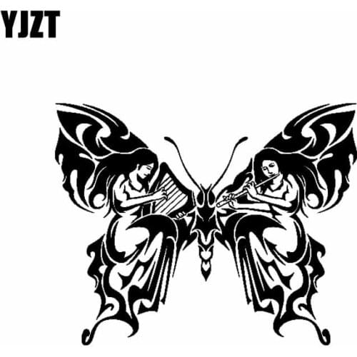 YJZT 20CM*16CM Nice Butterfly With Two Woman Cool Vinyl Decal Car Sticker Black/Silver C19-0568
