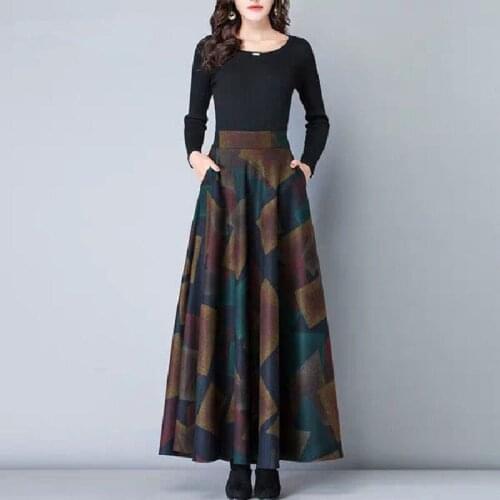 Vintage A-Line High Waist Woolen Skirts Womens Autumn Winter Fashion Womens Wool Maxi Skirts Female Casual Long Streetwear