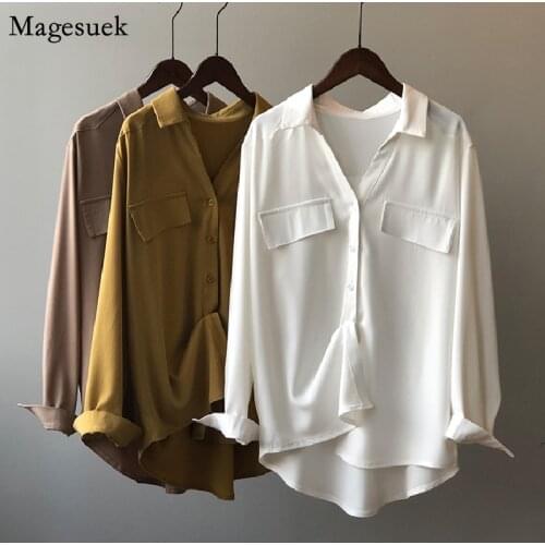 Retro Office Lady White Long Sleeve Shirt Women 2021 Autumn Casual Loose Satin Silk Blouse Single-breasted Women Clothing 15884