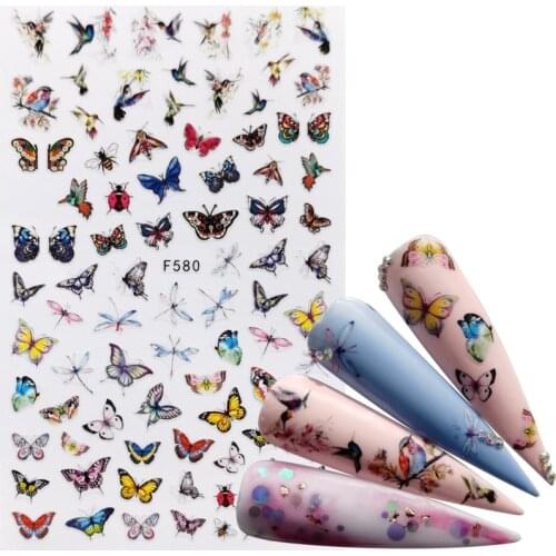 1 PC Mix Butterfly 3D Nail Sticker Adhesive Sliders Wraps Tips Charm Art Manicure Decorations
