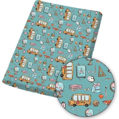 Back To School Polyester Cotton Fabric School Bus Printed Cloth Sheets Handmade Mask Material DIY Dress Supplies 45*145cm 1pc