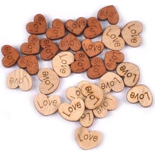 50pcs Heart Shape Natural "love" Wooden Decoration Ornaments Wood Slices DIY Crafts Scrapbooking Handmade Embellishments 12x15mm