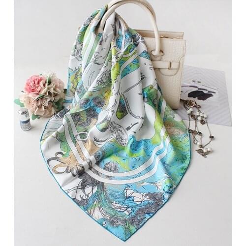 90cm Twill Silk Square Scarf Women Wraps and Shawls Headscarf Hand made Edge Lady Gift