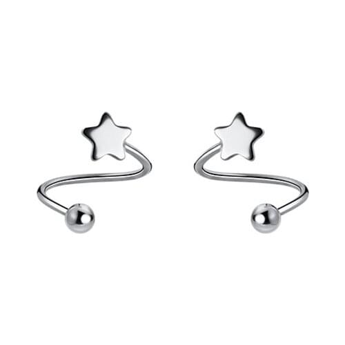 AIFENAO 925 Sterling Silver Spiral Star Earrings for Women Beads Screw Back Studs Ear Bone Piercing Fine Jewelry Cute Girl Gift