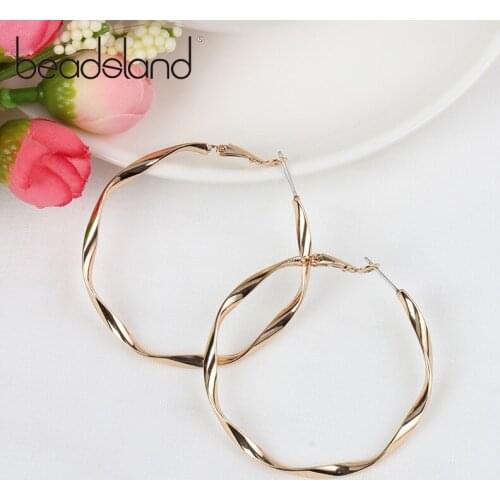 Beadsland Twisted Brass Hoop Earrings Fashion Earrings Elegent Design Women Girl Gift 38756 50mm