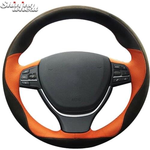 Shining wheat Black Orange Leather Car Steering Wheel Cover for BMW F10 2014 520i 528i 2013 2014 730Li 740Li 750Li
