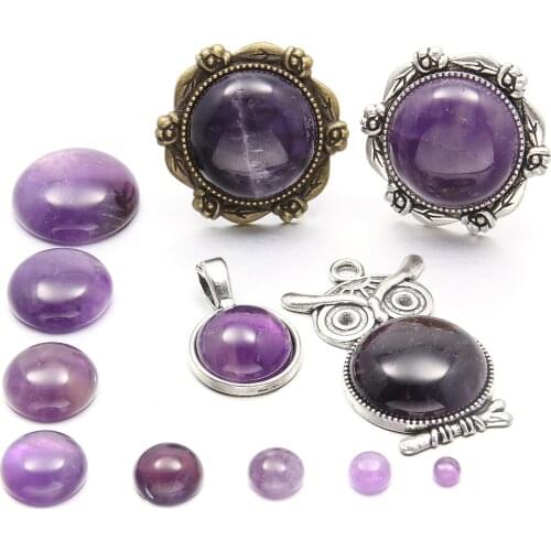 Natural Stone Amethysts Cabochon Beads 4/6/8/10/14/18/20mm Round Bead Fit Pendants Rings Making DIY Women Jewelry Gift