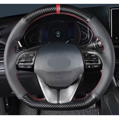 Car Steering Wheel Cover Non-slip Black Carbon Fiber Genuine Leather For Hyundai Elantra 4 2016 2017 2018 2019 Loniq 2017-2019