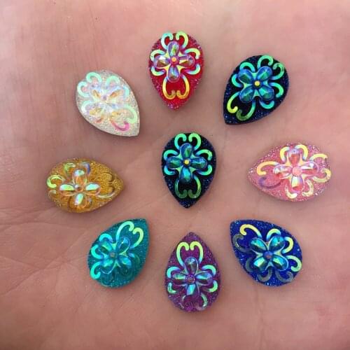 DIY 90PCS 10mm*14mm AB Drop Resin Rhinestone Flatback Scrapbooking for Phone D80*3