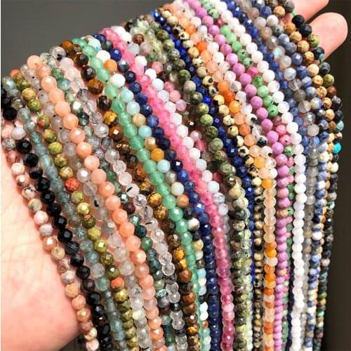 Faceted Natural Stone Bead 2/3/4mm Emeralds Agates Crystal Gems Loose Beads for Jewelry Making Tiny Beadwork DIY Bracelet 15inch